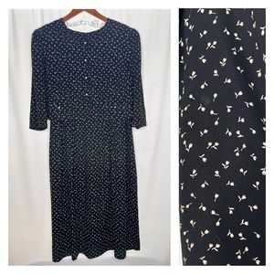 vintage ditsy floral overlay waist midi dress